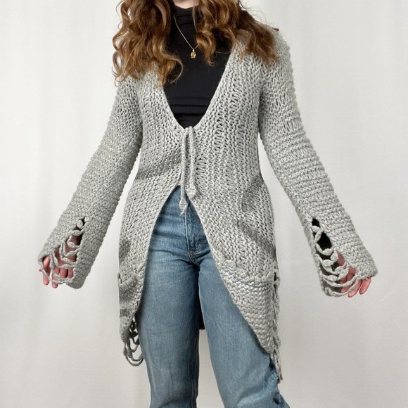 Save The Queen | Size S Alpaca Wool Boho Hippie Retro Open Knit Cardigan Sweater - Picture 1 of 10